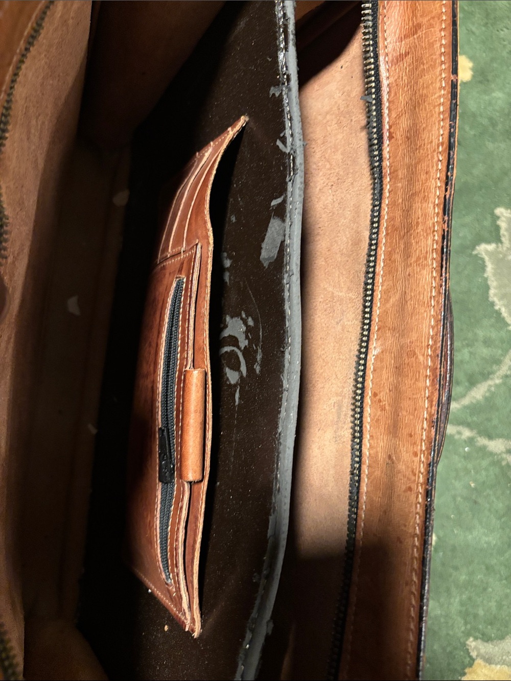 Men's Tan Leather Briefcase with Top Handle - Picture 11 of 16